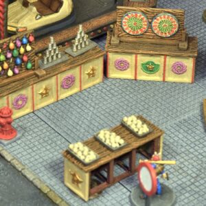 Jahrmarktsspiele & Tresen Set Rummelplatz Terrain 28/32mm PLA – Dani Amengual bei Mines & Dragons